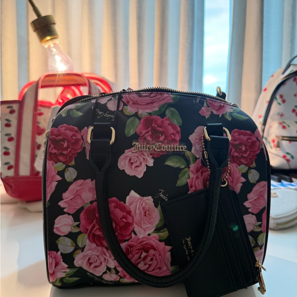 Juicy Couture Black and Pink Floral Satchel